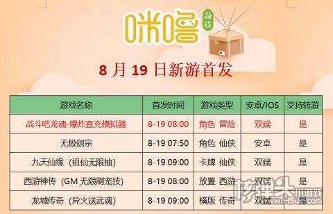 咪噜手游平台8.19首发新游推荐