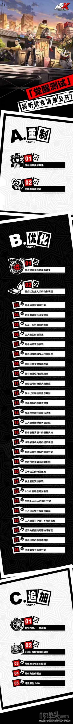 《女神异闻录：夜幕魅影》觉醒测试优化清单公开