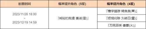 《原神》4.2雳裁冥昭赛诺限时概率UP即将开启